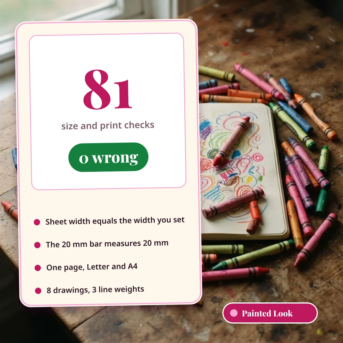 Check result: 81 size and print checks of the tattoo drawing sizer, 0 wrong